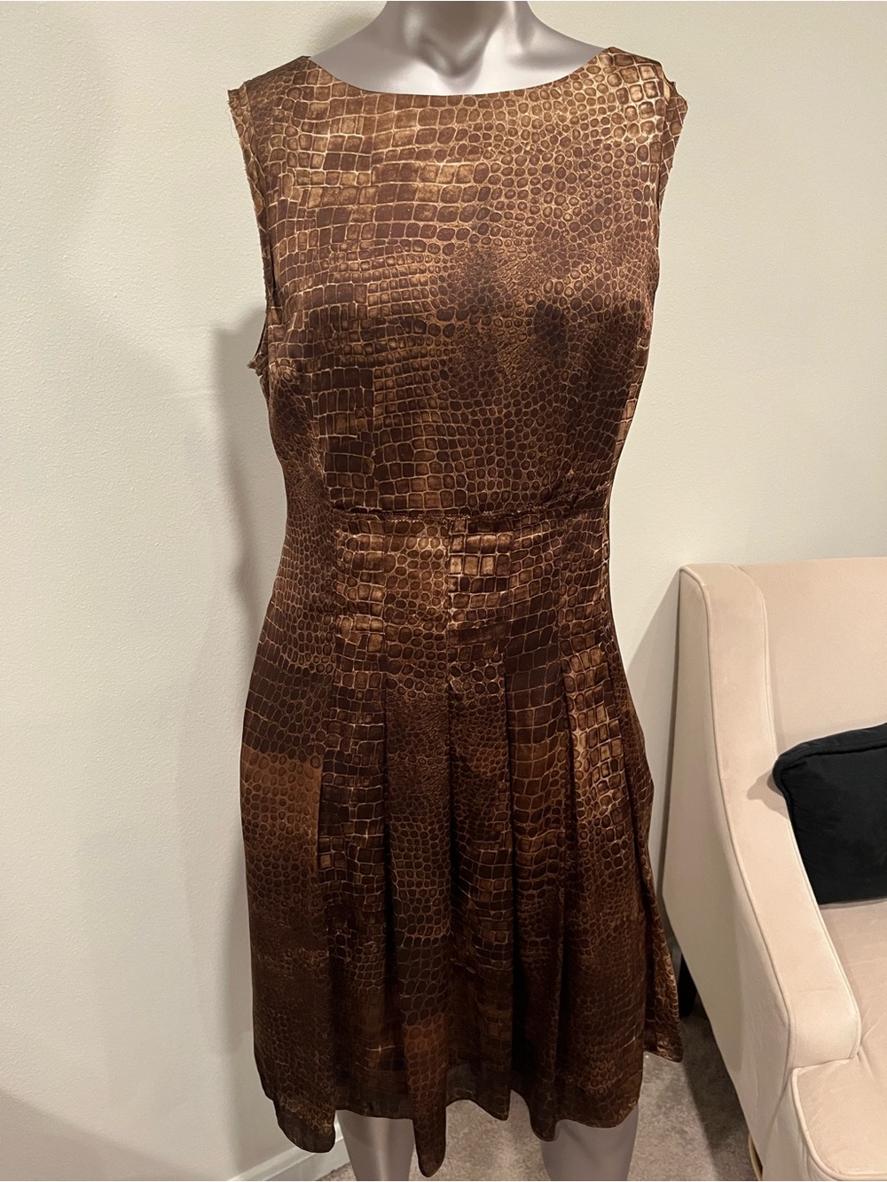 Jones New York Brown Croc-Print Fit & Flare Dress Side Zip 12P